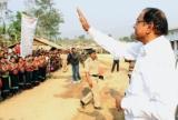 Union Home Minister P Chidambaram at Naisingpara refugee camp in North Tripura