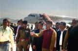 The Myanmar delegates being received at the airport
