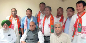 Northeastern BJP leaders with Dr. Rajnath Singh, all India president, and S S Ahluwalia, in-charge of Assam, at Guwahati party conclave.  