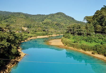 The Lukha River in Jaintia Hills, near the border with Bangladesh, runs Gatorade blue due to sulphate pollution from Meghalaya’s coal mines.