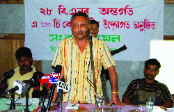 ULFA leader Mrinal Hazarika addresses media persons
